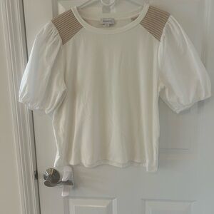 Evereve Cream Top with Tan Details